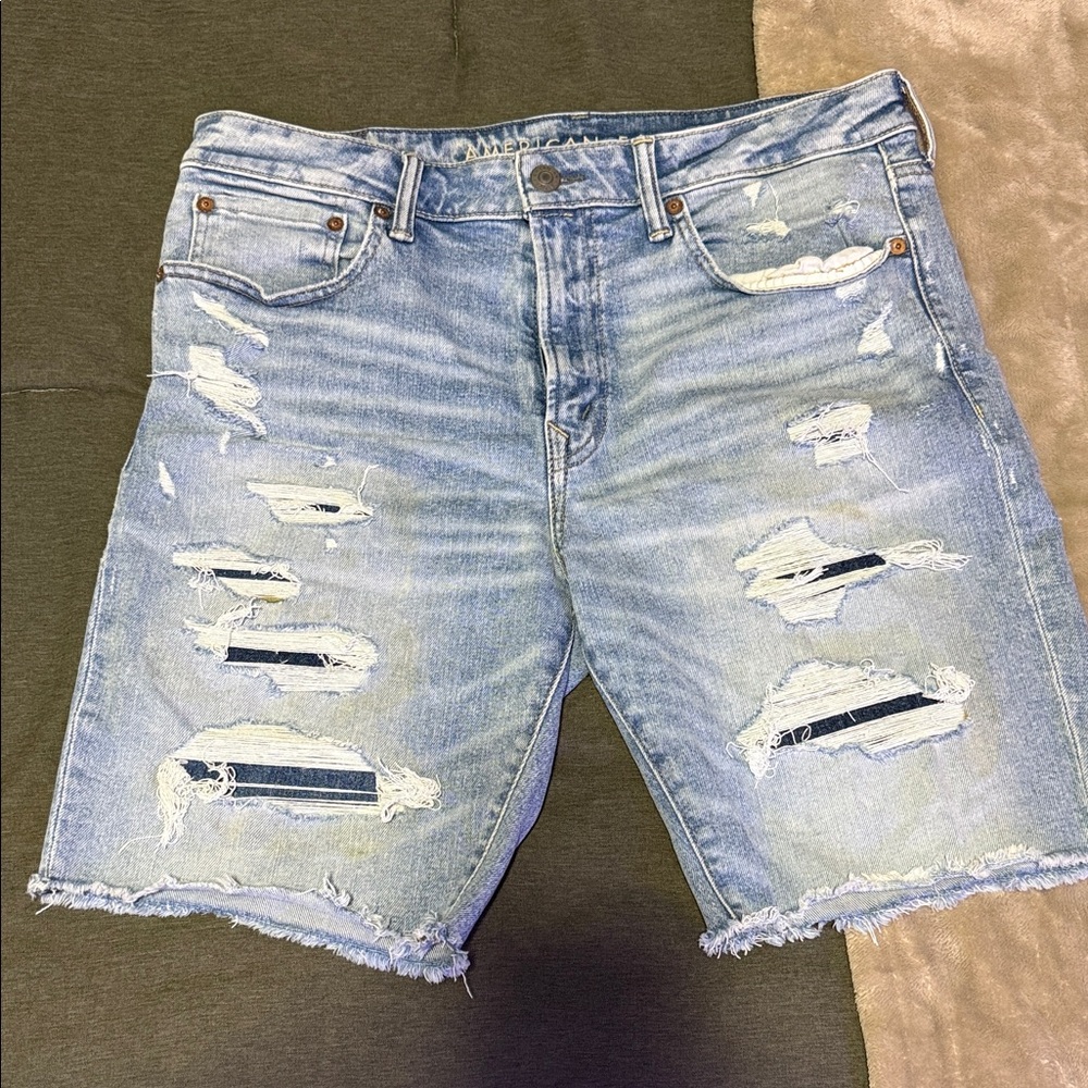 American Age Ripped Light Blue Jean Shorts